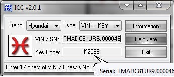 ICC IMMOBILIZER PIN CODE OFF-LINE CALCULATOR